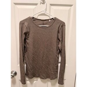 Elie Tahari Ribbed Knit Long Sleeve Top Taupe Basic Layering Size L